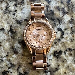 Fossil Women's Rose Gold Crystal-Trim Stainless Steel Watch